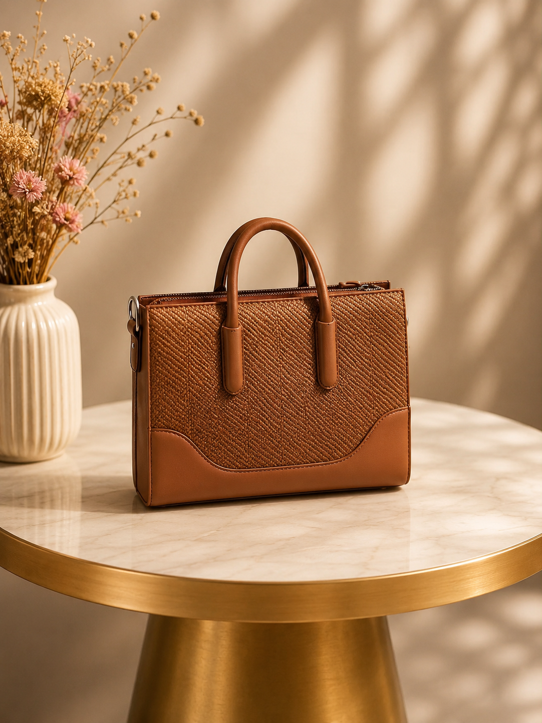 The Sovereign Woven Vegan Leather Handbag – Tan