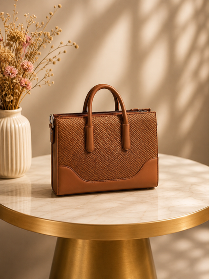 The Sovereign Woven Vegan Leather Handbag – Tan