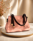 The Blush Geometric Patchwork Vegan Leather Tote – Soft Pink & Espresso