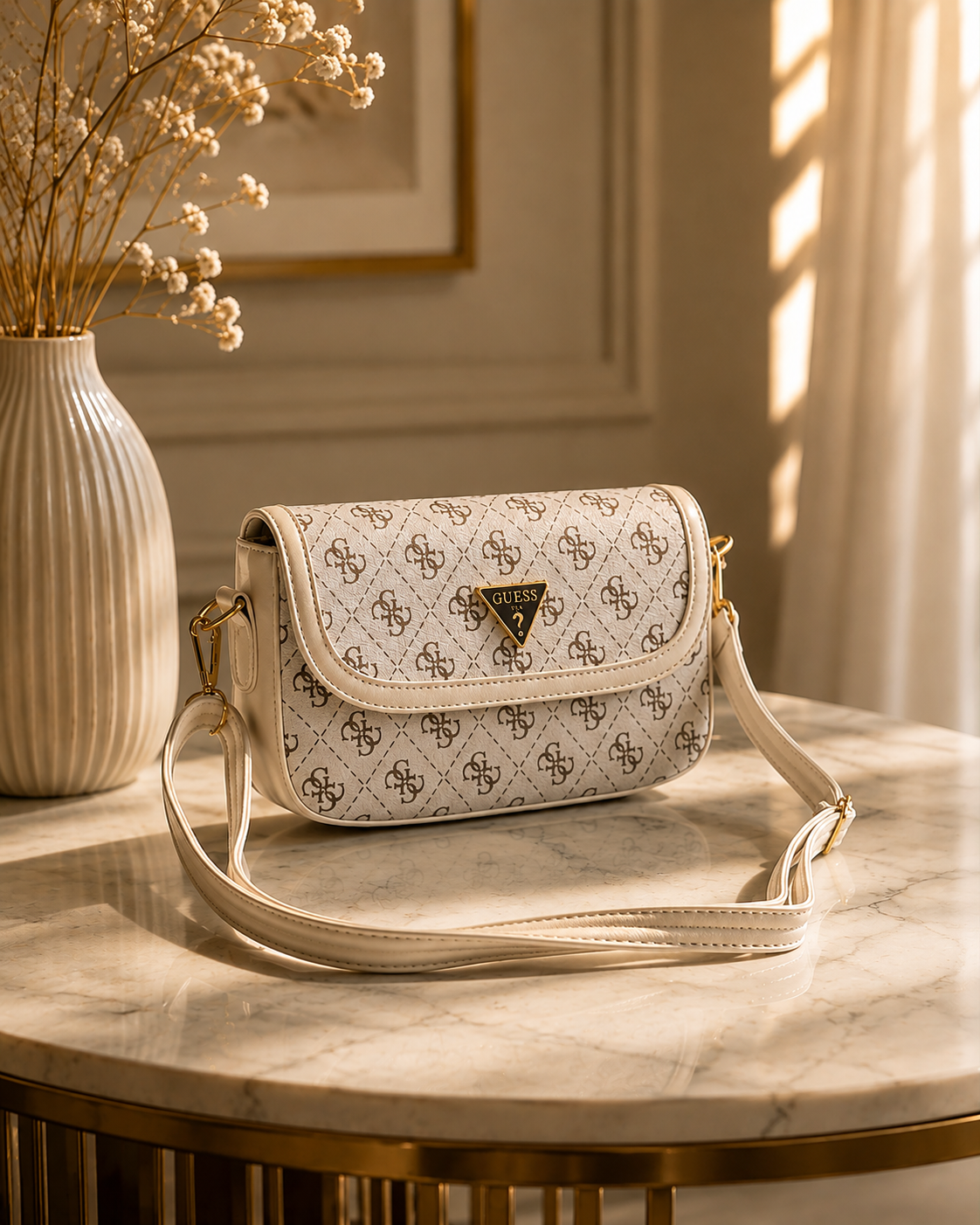 The Monogram Chic Flap Crossbody – Cream & Brown