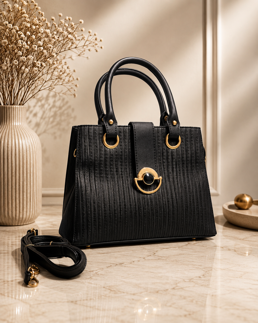 The Verona Textured Structured Tote & Crossbody – Black