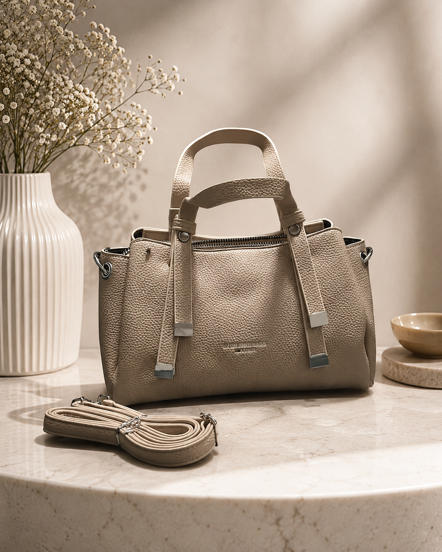 The Verona Textured Structured Tote & Crossbody – Taupe Beige