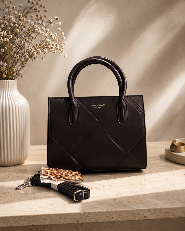 The Milano Geometric Structured Tote & Crossbody – Black