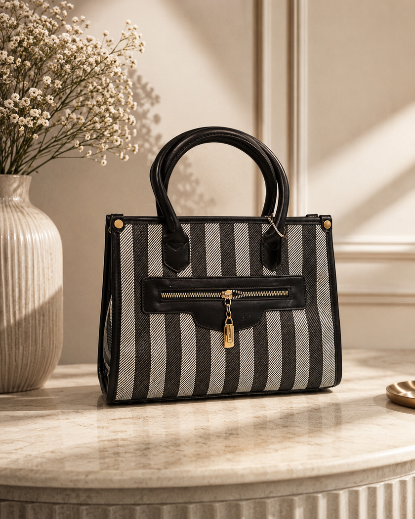 The Milano Striped Structured Tote & Crossbody – Black & White