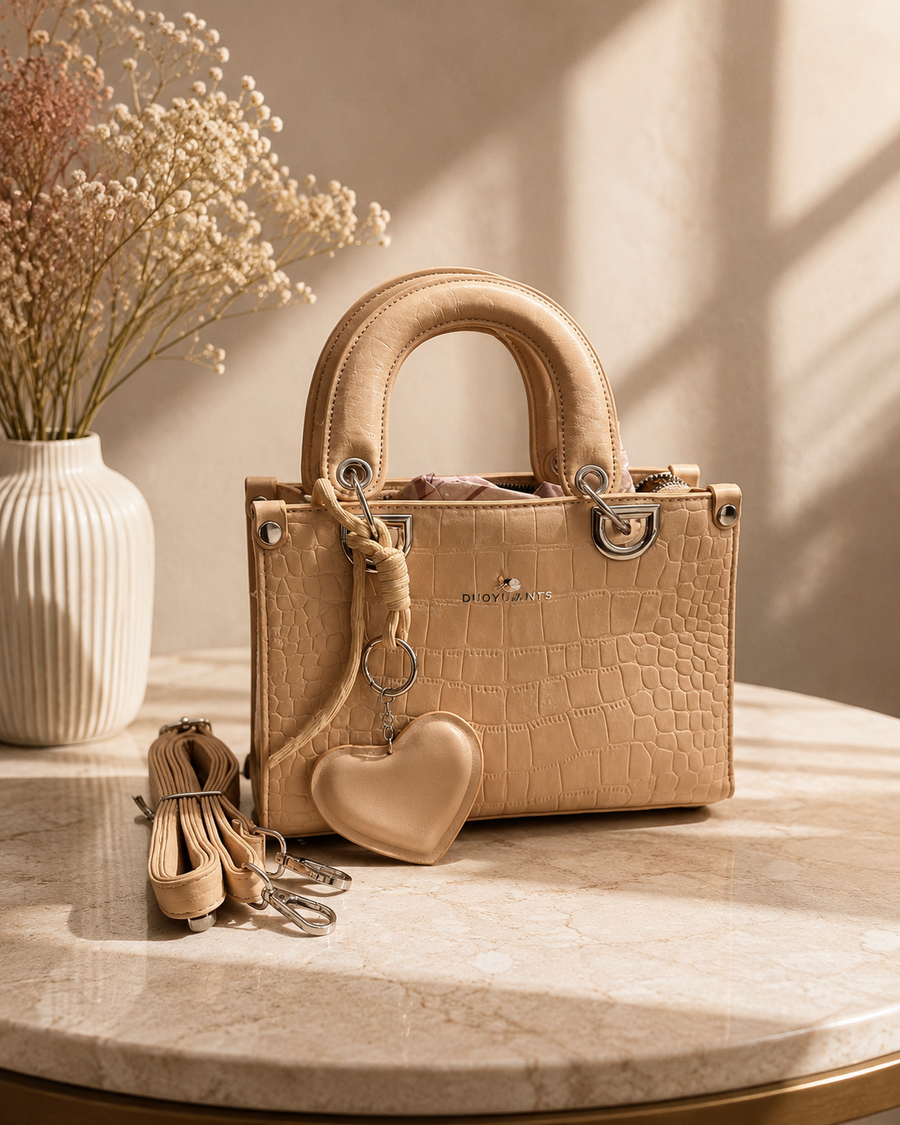 The Siena Croc-Texture Handbag & Crossbody – Nude Beige