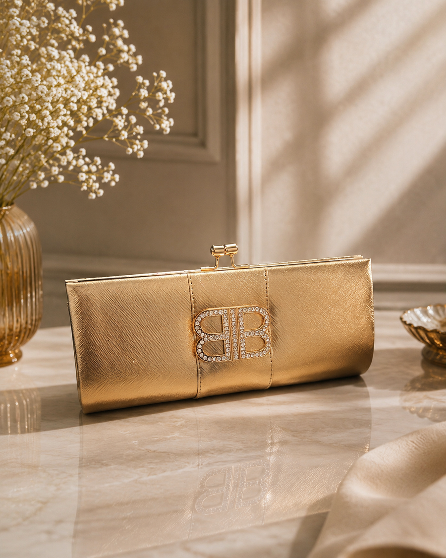 The Celeste Luxe Evening Clutch – Metallic Gold | Limited Edition 1 of 1