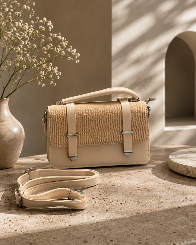 The Harper Textured Satchel & Crossbody – Beige