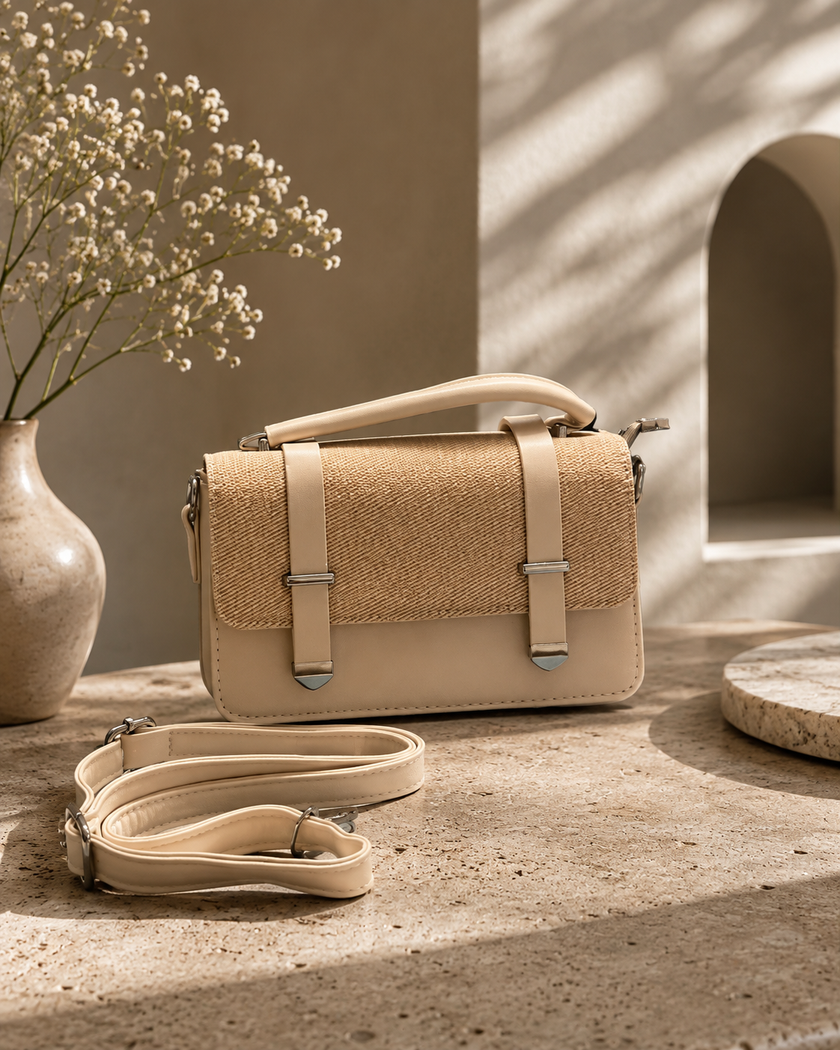 The Harper Textured Satchel & Crossbody – Beige
