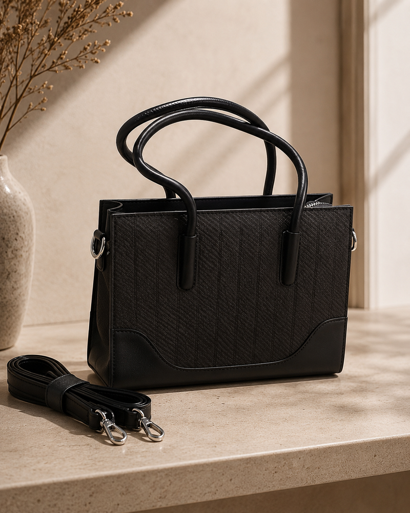 The Bianca Textured Structured Tote & Crossbody – Black