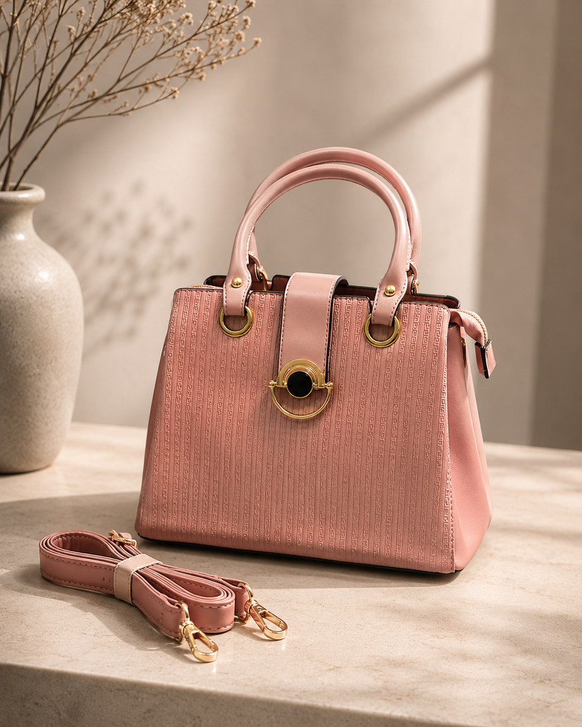 The Amara Textured Structured Tote & Crossbody – Blush Pink
