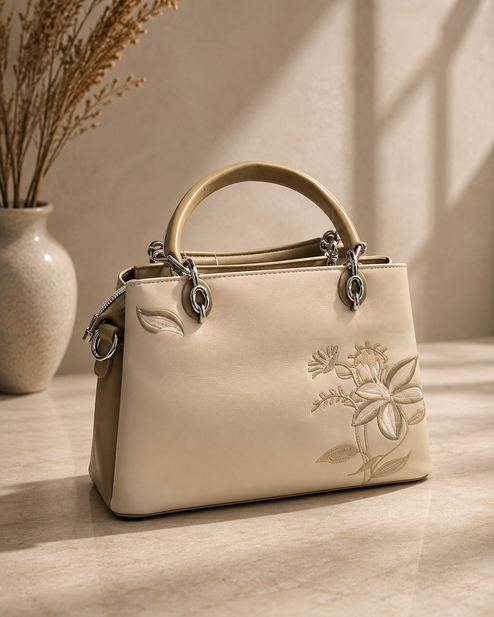 The Elara Floral Structured Tote & Crossbody – Ivory