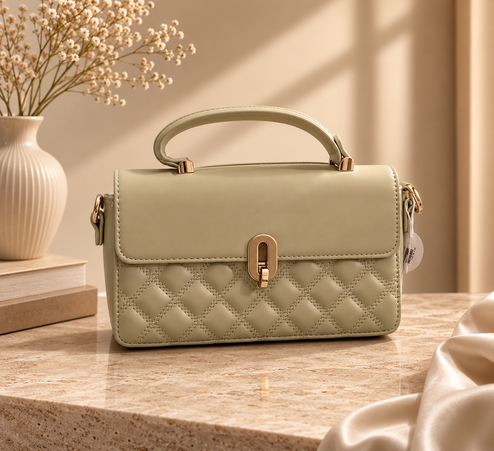 The Elodie Quilted Structured Handbag & Crossbody – Ivory