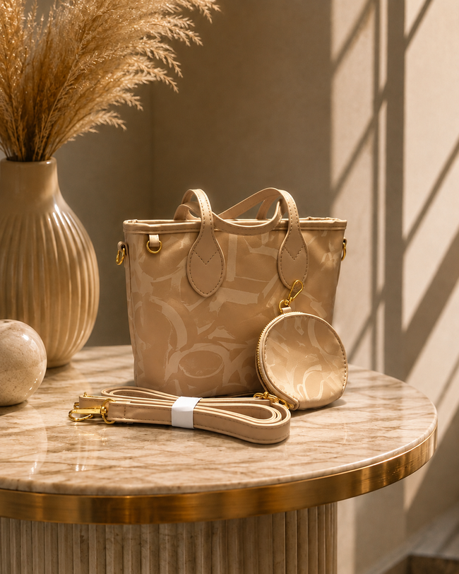 The Aurelia Abstract Structured Tote & Crossbody – Beige