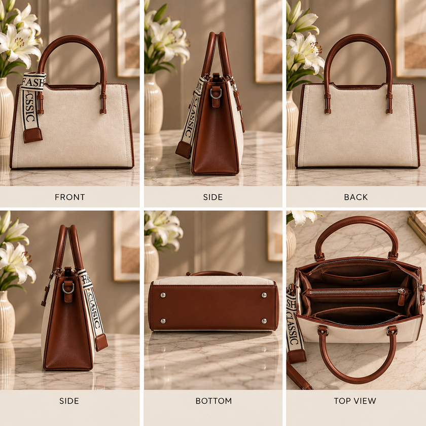 The Canvas Classic Structured Satchel & Crossbody – Off-White & Cognac