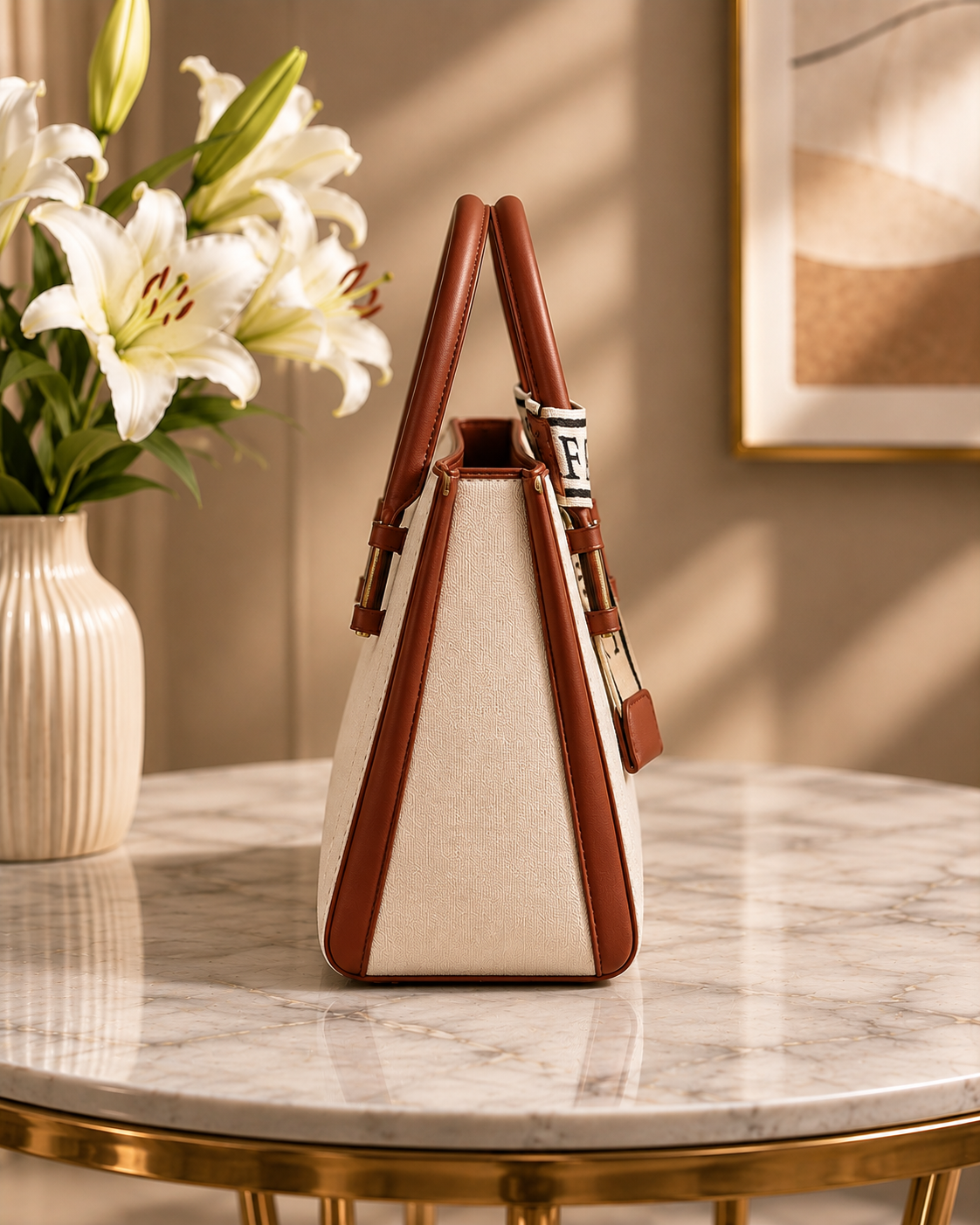The Canvas Classic Structured Satchel & Crossbody – Off-White & Cognac