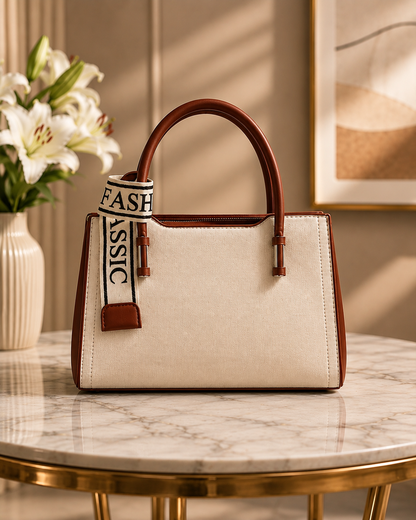 The Canvas Classic Structured Satchel & Crossbody – Off-White & Cognac