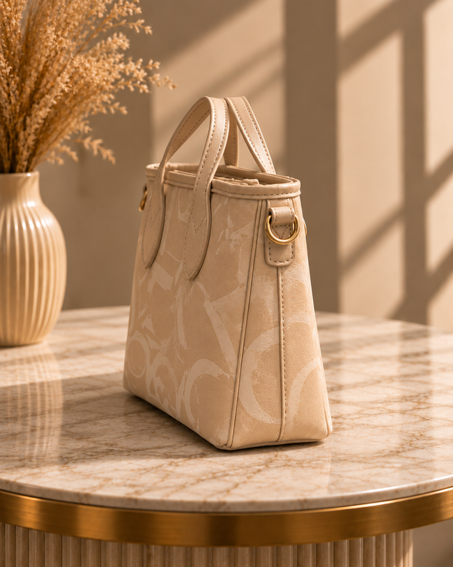 The Aurelia Abstract Structured Tote & Crossbody – Beige
