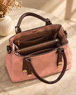 The Blush Geometric Patchwork Vegan Leather Tote – Soft Pink & Espresso