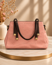 The Blush Geometric Patchwork Vegan Leather Tote – Soft Pink & Espresso