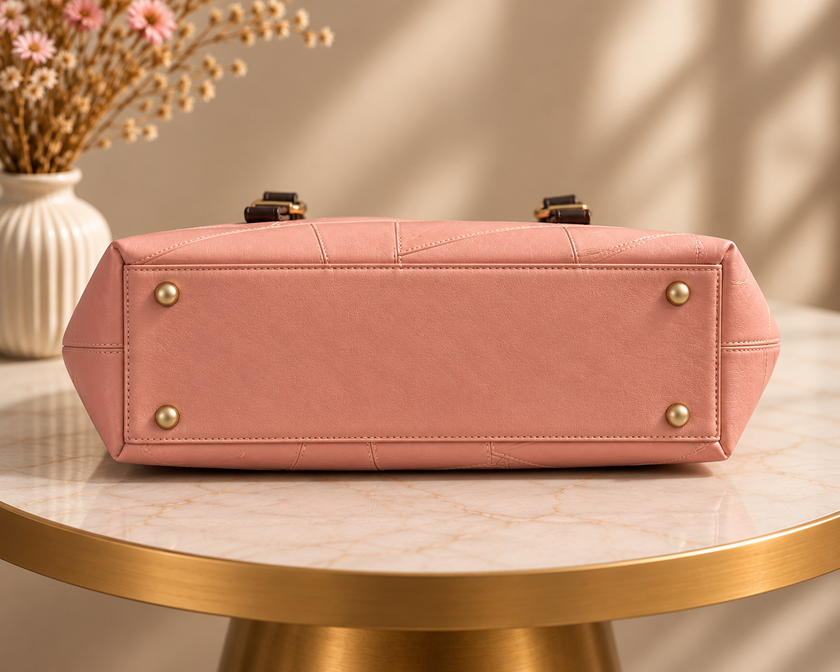The Blush Geometric Patchwork Vegan Leather Tote – Soft Pink & Espresso