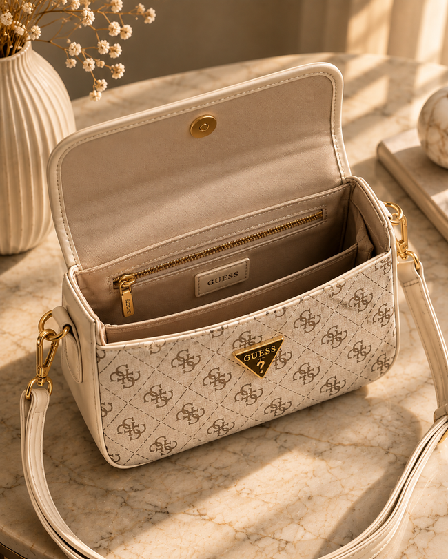 The Monogram Chic Flap Crossbody – Cream & Brown