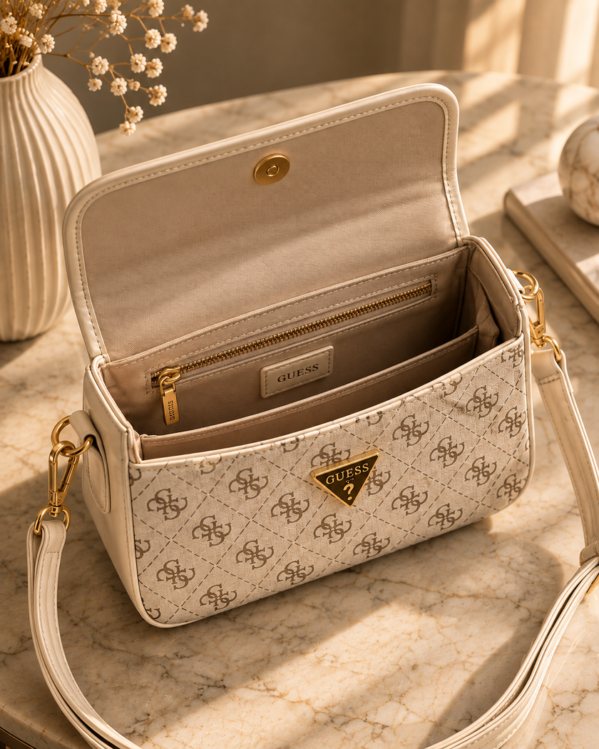 The Monogram Chic Flap Crossbody – Cream & Brown