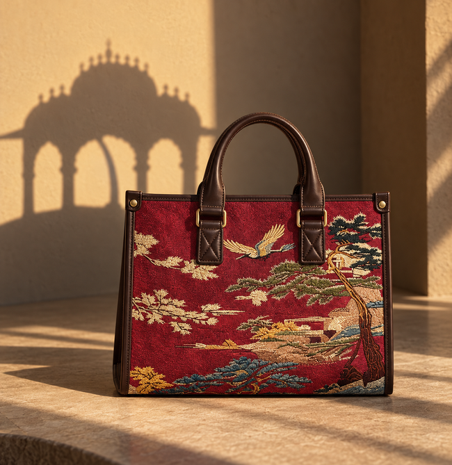 Limited Edition Crimson Heritage Hand Embroidered Tote Bag