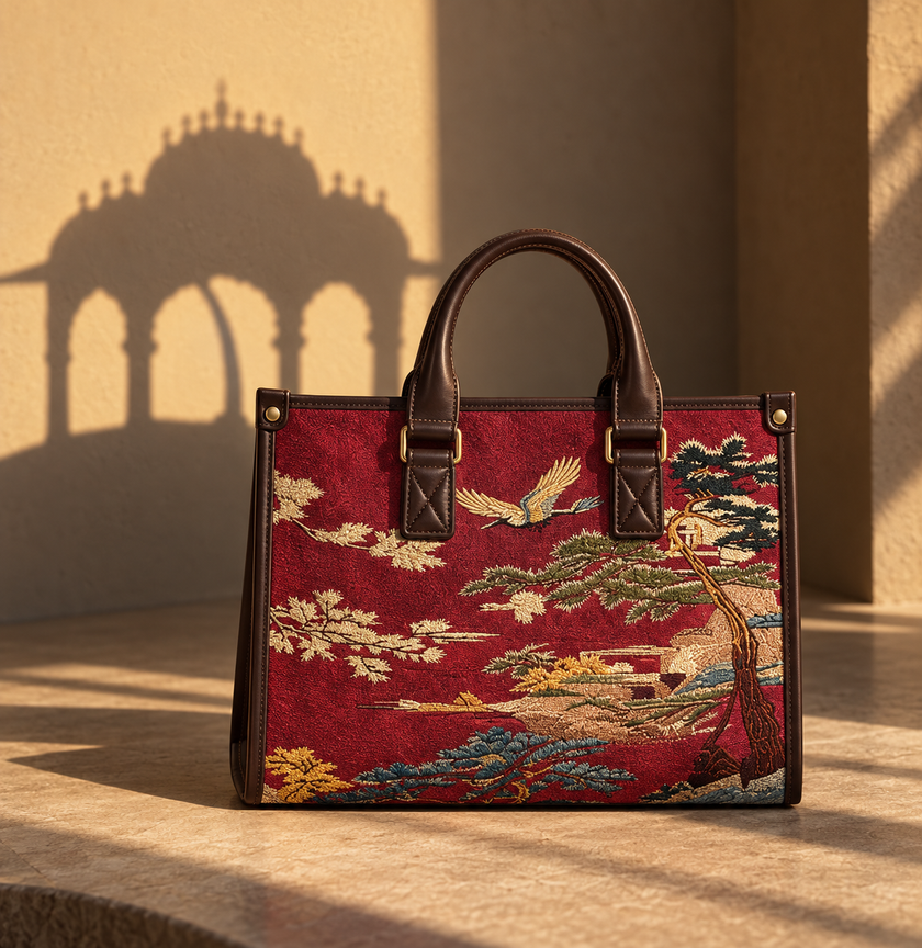 Limited Edition Crimson Heritage Hand Embroidered Tote Bag