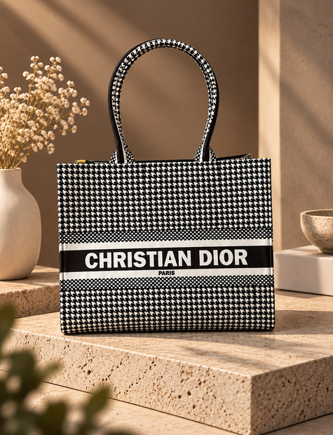 The Harper Houndstooth Statement Tote – Black & White