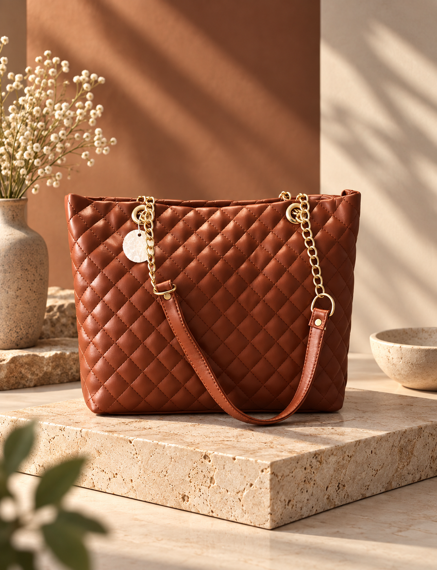 Amara Quilted Chain-Handle Tote Bag – Rich Brown
