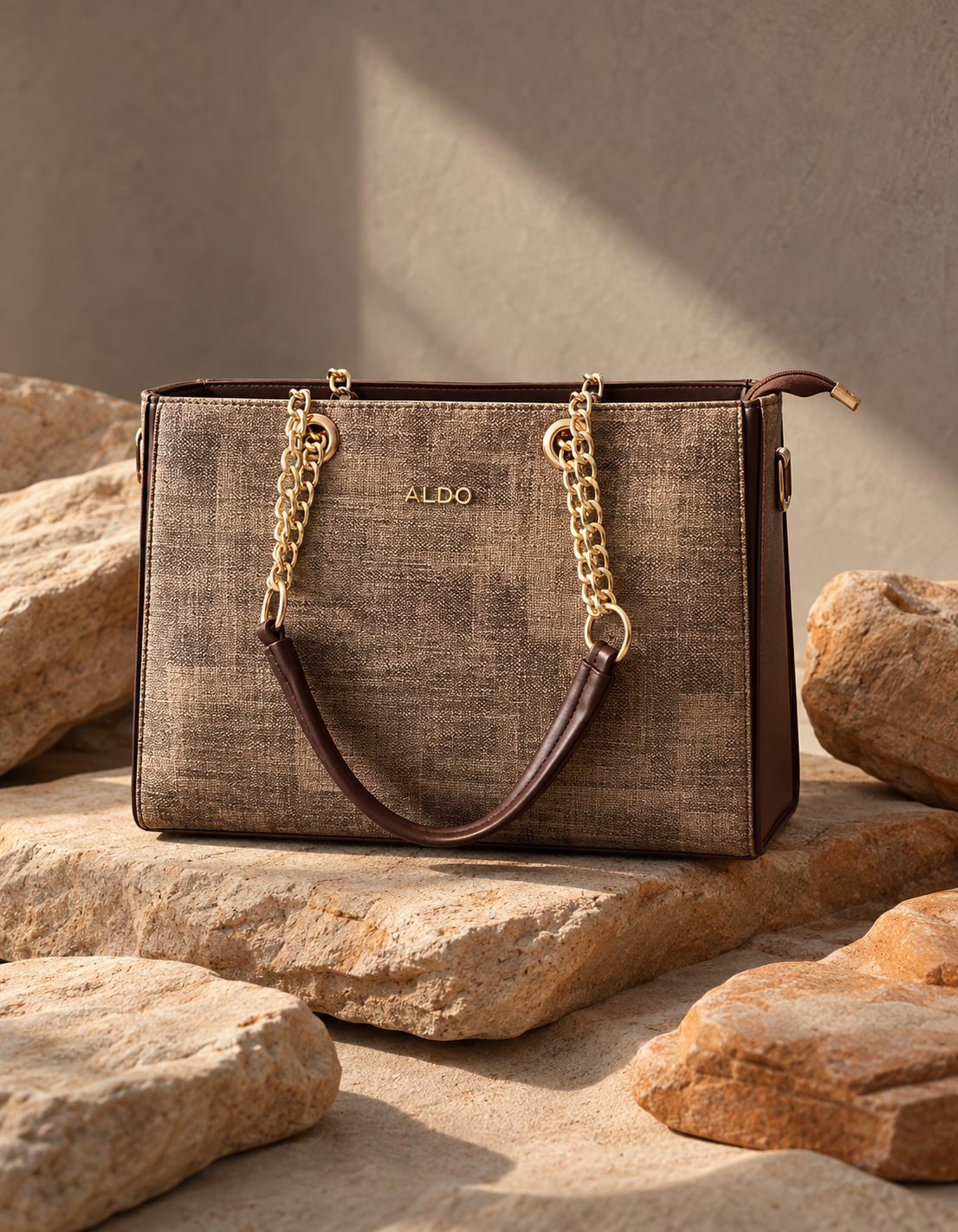 Elora Textured Chain-Handle Tote Bag – Brown