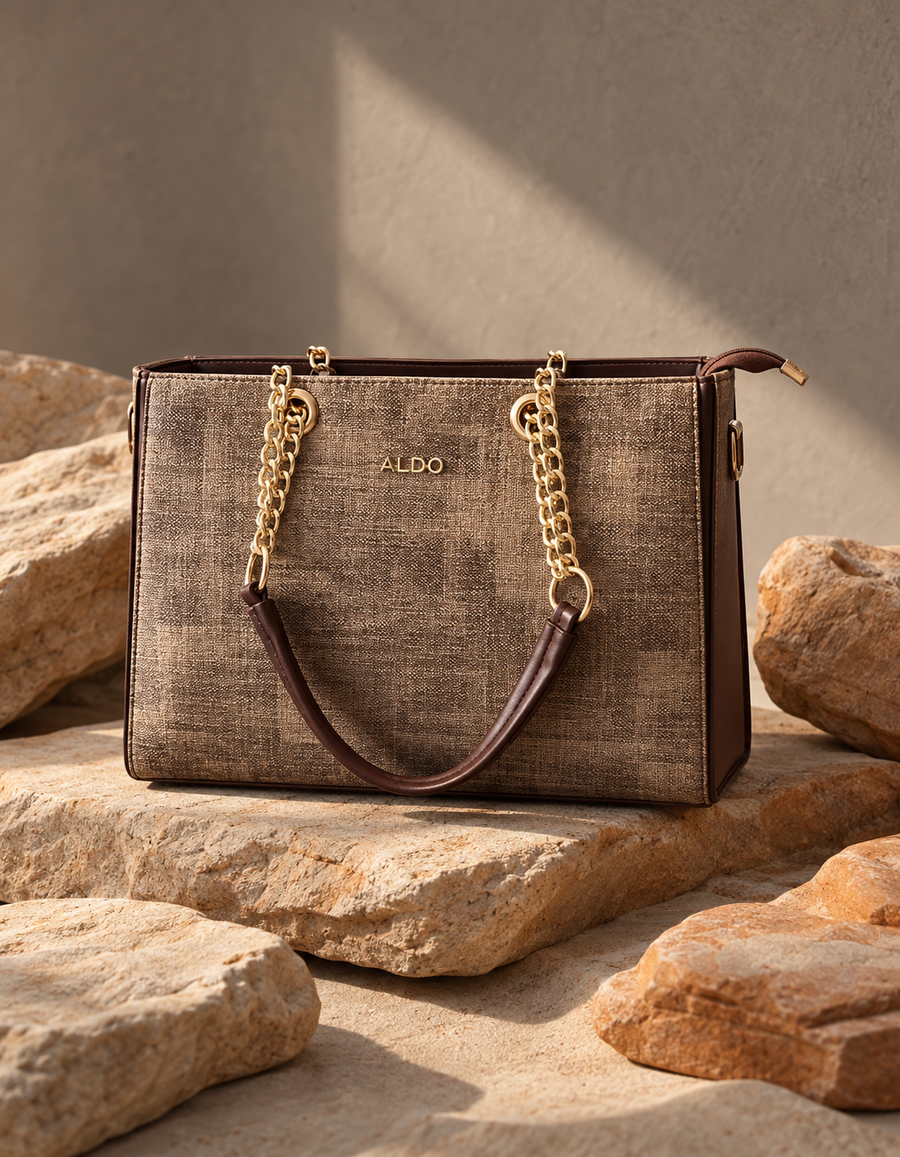 Elora Textured Chain-Handle Tote Bag – Brown