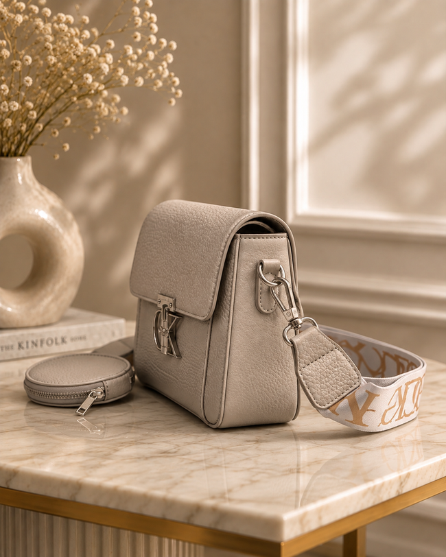 The Elise Textured Flap Crossbody & Mini Purse Set – Cream
