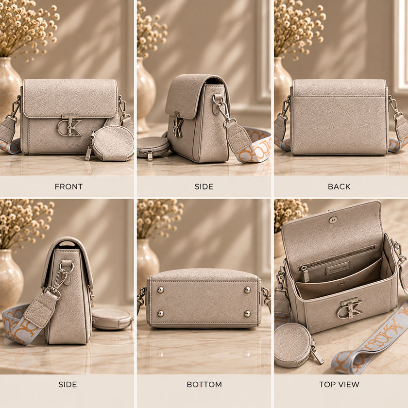 The Elise Textured Flap Crossbody & Mini Purse Set – Cream