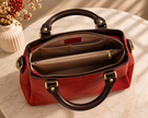 The Scarlet Geometric Patchwork Vegan Leather Tote – Crimson & Dark Brown