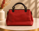 The Scarlet Geometric Patchwork Vegan Leather Tote – Crimson & Dark Brown