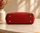The Scarlet Geometric Patchwork Vegan Leather Tote – Crimson & Dark Brown